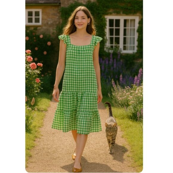 Draper James RSVP Green & White Gingham Tiered Sundress - Picture 4 of 14